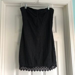 Strapless Black Dress with Crochet Trim